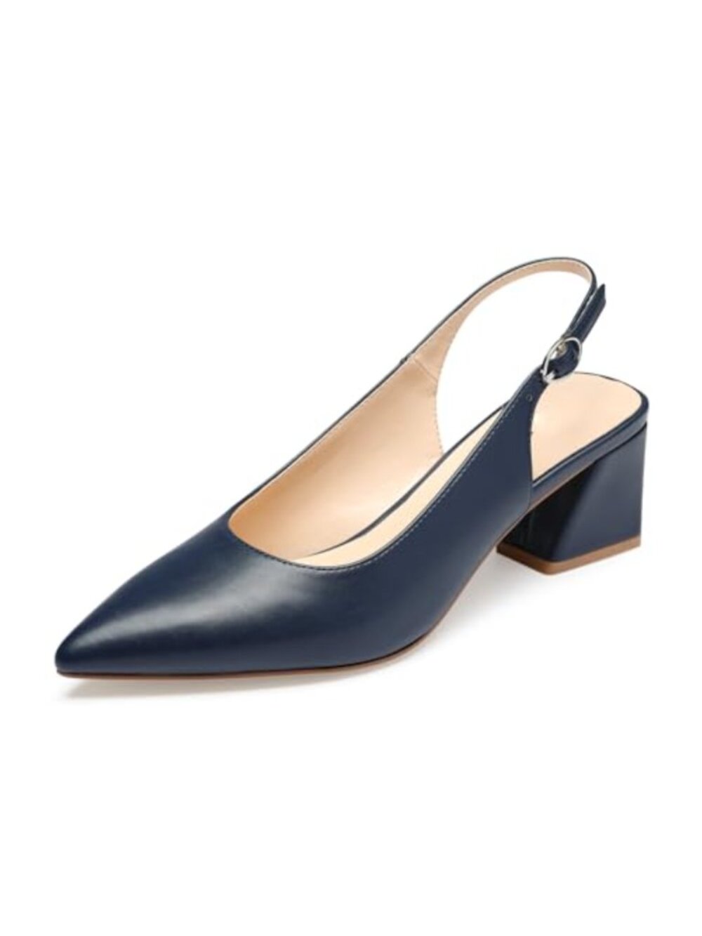 Women's Low Chunky Heels Slingback Closed Toe PU Dress Pumps 2.36"